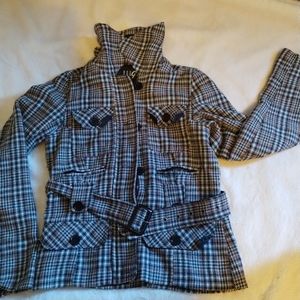 Rouge jacket. Size small. Tan, black and white plaid.